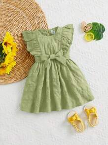 SHEIN Vestido verde elegante de manga acampanada para bebé, apropiado para bodas y fiestas - Verde - Ver 1
