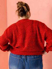 Aralina Curve Cherry Red Soft And Fuzzy Plus Size Sweater - Redwood - View 2