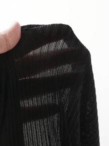 Dazy Plus Ribbed Elastic Fitted Belt Solid Color Long Sleeve Black T-Shirt, Spring/Summer/Autumn