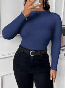 Celure Jersey de punto con cuello alto y manga larga, ajustado y versátil para otoño/invierno, tallas grandes para mujeres
