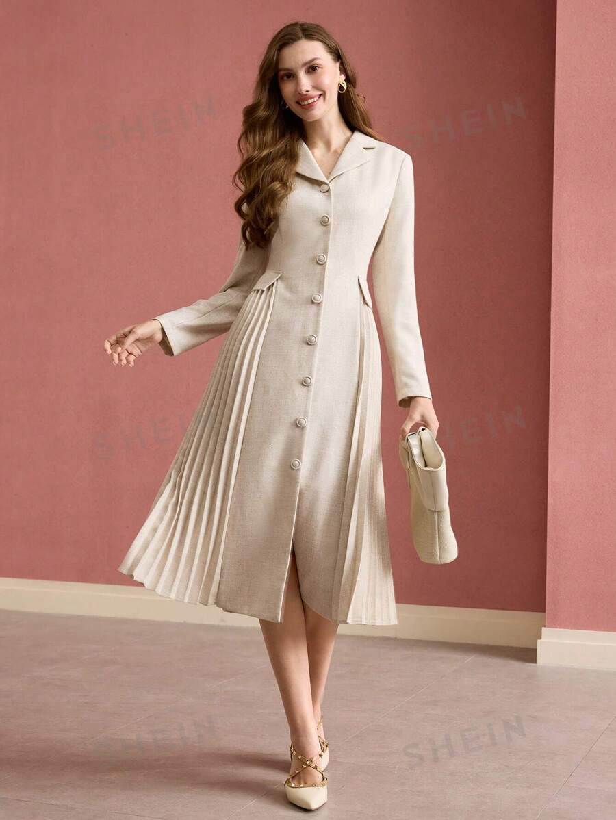 MOTF PREMIUM VESTIDO CON BOTONES Y PLIEGUES EN CONTRASTE