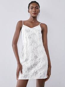 Lumivelle Elegante vestido estilo francés delgado con cuentas, mini vestido con lentejuelas, vestido de fiesta de alta gama, vestido blanco para fiestas y eventos