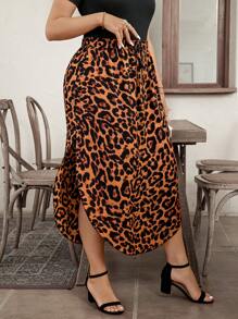SHEIN LUNE Falda casual de moda simple con estampado de leopardo para tallas grandes