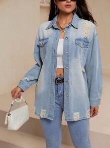 SHEIN Essnce Camisa vaquera casual, suelta y de estilo retro vintage para mujeres