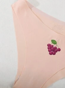 5pcs/Set Women Comfortable Seamless Cute Fruit Print Panties - Baby Pink - View 4