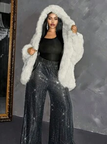 Maweii Plus Size Fluffy Jassen