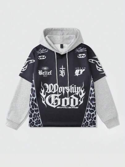 Street Life Sweatshirt décontracté à capuche avec motif numérique pour hommes, 2 en 1