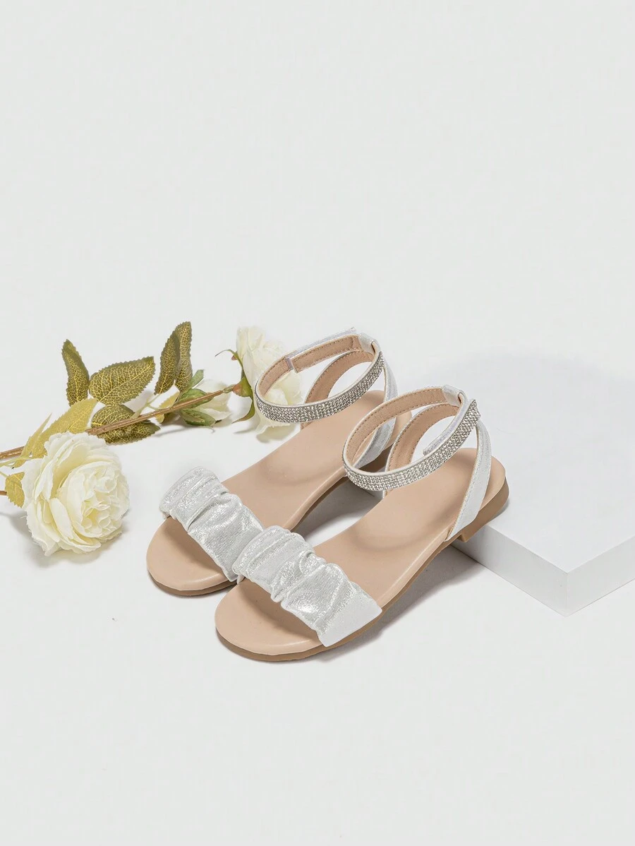 Girls' Silver Metallic Ruffled Fashion Sandals - Silver - View 1