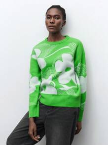Maija Women's Floral Pattern Knit Sweater, Casual Daily Urban Wear For Winter, Suitable For Christmas, Holiday, Party, Outdoor Occasions Valentine's Day - Multicolor - View 1