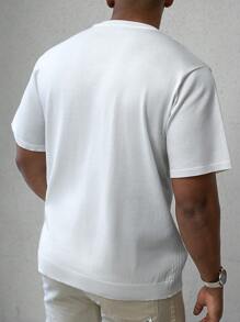 Manfinity CityGents Camiseta casual de punto de manga corta y cuello redondo con abotonadura parcial en el bajo, para otoño/invierno para hombre