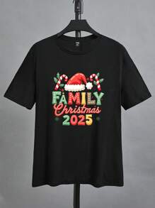 Manfinity Hypemode 2025 New Year Black Casual Plus Size Christmas T-Shirt For Men