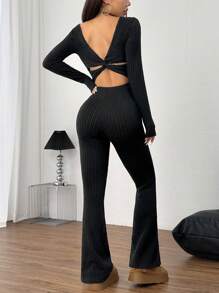 Bộ đồ liền thân bó sát gợi cảm cổ vuông xoắn lưng dành cho nữ - màu đen - Xem 2