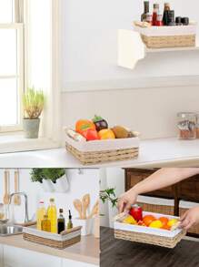1pc Handle Paper Rope Storage Basket, Suitable For Decorative Storage & Organization, Toilet Tank Top Tissue Storage.