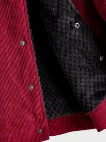 Manfinity VCAY Men's Loose Fit Collared Button Down Flannel Jacket, Suitable For Autumn And Winter Party, Long Sleeve Casual Color Block Dark Red Jacket, For Friends, Husband, Boyfriend Gifts, For Christmas - Burgundy - View 5