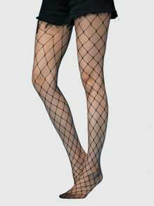 ROMWE Goth 3 双女士黑色细网眼、中等网眼、粗网眼渔网袜组合，适合所有季节 - 黑色 - 查看 2