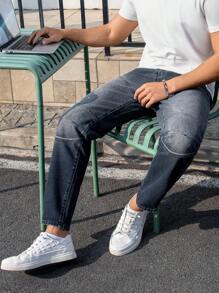 Manfinity Homme Men's Casual Simple Pocket Design Denim Jeans - Grey - View 6