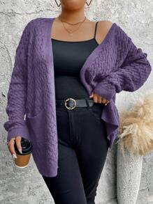 Calvaya Áo khoác cardigan tay dài tối giản màu trơn cỡ lớn, phù hợp cho mùa xuân và mùa thu - Màu tím - Xem 5