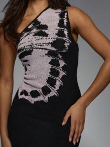 MISSGUIDED One Shoulder Butterfly Knit Mini Dress Sleeveless Bodycon Form Fitting Party Club Night Out Winter Holiday Special Occasion - Black - View 6