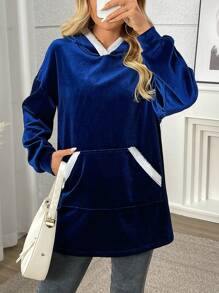 INAWLY Sudadera holgada con capucha y pelusa para mujer, informal y casual para otoño - azul real - Ver 6