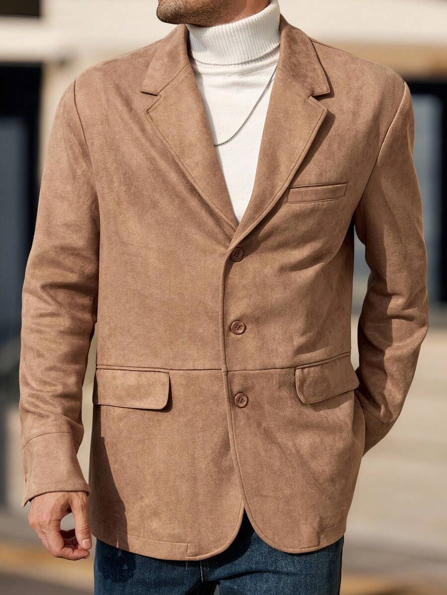 Manfinity VCAY Veste de costume décontractée tissée à col ajusté pour homme, convient pour le port au bureau - Kaki - Voir 1