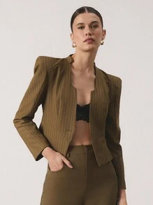 SHEIN Unity Áo khoác ngoài công sở giản dị, tương tự như Blogger, phong cách Old Money - màu nâu - Xem 5