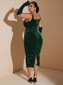 SHEIN BAE Plus Size Fall Sweet And Elegant Woman Black Velvet Large Square Collar Gathered Mid-Length Dress, Suitable For Night Parties And Formal Banquets Fall Wedding Guest Dress Homecoming Dresses