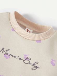 Cozy Pixies Baby Girl Floral Pattern Round Neck Drop Shoulder Sweatshirt And Skinny Pants 2pcs Set - Purple - View 8