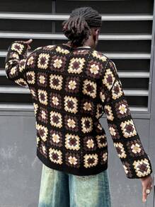 Manfinity VCAY Men's Loose Fit Soluble Flower All-Over Print Crew Neck Pullover Sweater, Suitable For Autumn/Winter