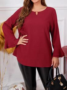 EMERY ROSE Camisa de manga de campana de unicolor informal de talla grande, ropa de Año Nuevo, ropa de fiesta, ropa del Día de San Valentín