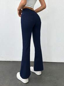 SHEIN PETITE CASUAL HIGH RISE SKINNY FLARED JEANS - Dark Wash - View 2