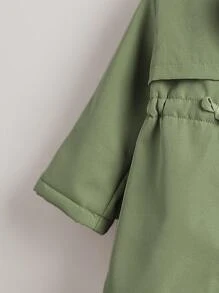Baby Girl Hooded Windbreaker Jacket, Elastic Waist, Plush Lining, Warm & Comfortable, Fashion & Elegant Outdoor Wear, New Autumn/Winter Collection - Army Green - View 3