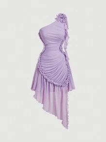 SHEIN MOD Women Purple Ruffled Asymmetrical Romantic Party Dress,New Years Women Outfit,Vacation Outfits Woman,Birthday Outfit Women,Pastel Dresses For Women
