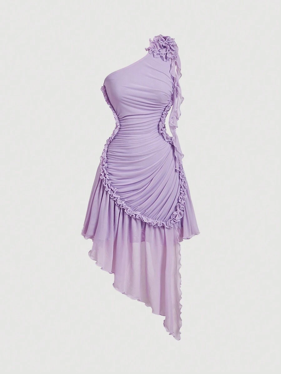 SHEIN MOD Women Purple Ruffled Asymmetrical Romantic Party Dress,New Years Women Outfit,Vacation Outfits Woman,Birthday Outfit Women,Pastel Dresses For Women