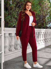 EMERY ROSE Plus Size Women Autumn Sequin Patchwork Zipper Hoodie And Pants Casual 2 Pieces Set,Christmas Clothes Women,Christmas Clothes Women,New Years Women Outfit,Tracksuit Women,Vacation Outfits,Vacation Two Pieces Set