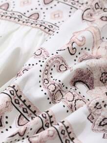 DAZY Bohemian Style Floral Print V-Neck Mid-Length Dress For Women, Spring,Fall Dress Long Sleeve Dress Vacation Outfits Women - Khaki - View 8