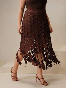 Anewsta Plus Size Women Korean Style Circular Pendant Decor A-Line Skirt - Brown - View 7