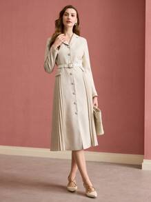 MOTF PREMIUM VESTIDO CON BOTONES Y PLIEGUES EN CONTRASTE