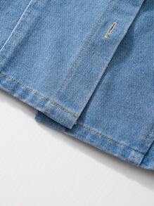 青少年女孩 2 件套休闲套装：蓝色牛仔水洗短袖夹克和白色吊带背心连衣裙，通勤风格 - 白色 - 查看 5