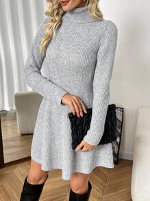 SHEIN Clasi 女士高领长袖短款休闲针织毛衣连衣裙，秋冬