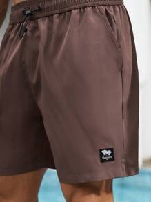 Manfinity Swimmode Men's Letter Printed Drawstring Waist Pocket Casual Beach Shorts