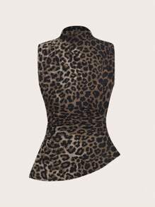 SHEIN Essnce Women Talk About Casual Fashion, 90s Style Street Photography, Spring And Autumn Ruched Collar Leopard Print Tank Tops, Sleeveless Tops, Going Out Tops, Autumn Women's Tops Women's Leopard Print Ruched Sleeveless Stand Collar Casual Tank Top