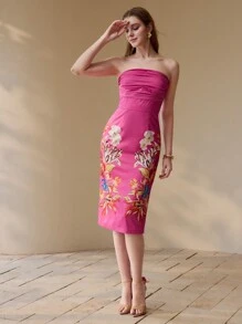 MOTF PREMIUM FLORAL PRINT SPLIT HEM TUBE DRESS - Multicolor - View 6