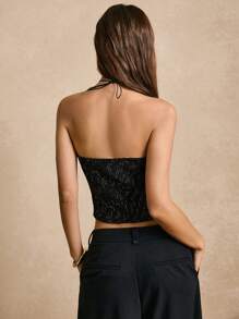 Poéselle Damen Bandeau-Top mit Hakenverschluss, schwarz gestreiftes Crop Top, Büro-Damen-Bandeau mit Vorderbindung, schwarzes Röhren-Top, modische, süße Oberteile, lässige Damen-Tops, schwarzes Korsett-Top, Club-Damen, Vintage-Winter-Damenbekleidung, Damen-Korsett-Tops, Winter-Damen, schwarze, mühelos elegante Essentials