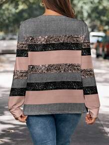 SHEIN LUNE Maglietta a maniche lunghe larga e ampia con stampa all-over, scollo rotondo, casual, per donne taglie forti, autunno/inverno