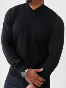 Manfinity Homme Men's Solid Color Casual Black Sweater, Versatile For Autumn & Winter - Multicolor - View 7