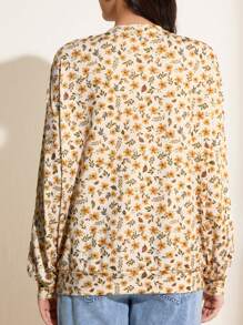 SHEIN Maternity Ditsy Floral Print Breastfeeding Drop Shoulder Sweatshirt - Multicolor - View 2