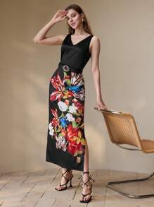MOTF PREMIUM VESTIDO CON ESTAMPADO FLORAL Y ABERTURA EN EL MUSLO - Multicolor - Ver 5