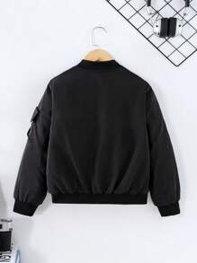 SHEIN Jaqueta casual folgada e minimalista, com decoro de bolso lateral, de gola redonda, confortável para meninas pré-adolescentes