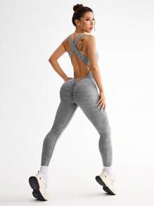 SHEIN Sport Studio Women Open Back Crisscross Casual Yoga Sports Jumpsuit