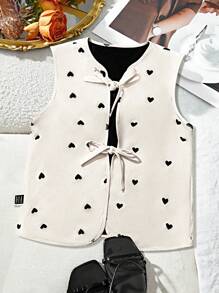 SHEIN VCAY Valentine's Day Holiday Out Dating, Shopping, Going To School, Going To Work, Love Shaped Romantic Pattern Style Female Jacket Jacket - Apricot - View 6